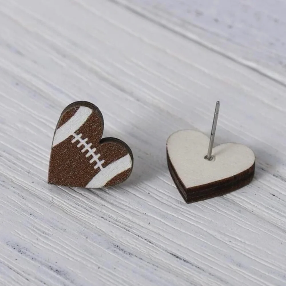 Brand New Cute Heart Football Stud Earrings